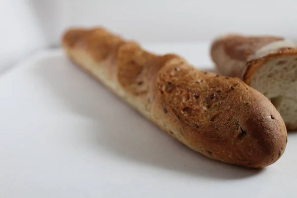 Baguette Table White Background Space Text — Stock Photo, Image