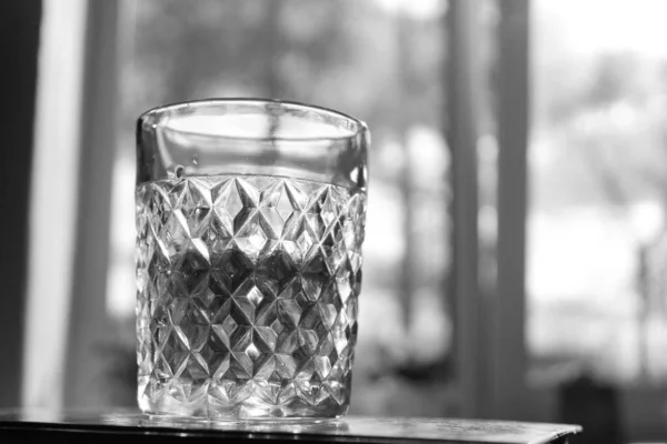 Black White Photo Glass Alcohol Vodka Whiskey Cognac Blurred Background — Stock Photo, Image