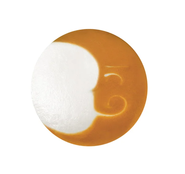 Arte Latte em forma de lua, café isolado em fundo branco — Fotografia de Stock
