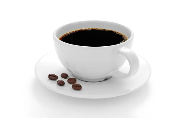Taza de café con granos de café aislados sobre fondo blanco — Foto de Stock