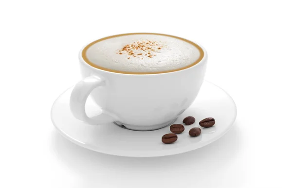 Kopje koffie cappuccino met koffiebonen geïsoleerd op witte bac — Stockfoto