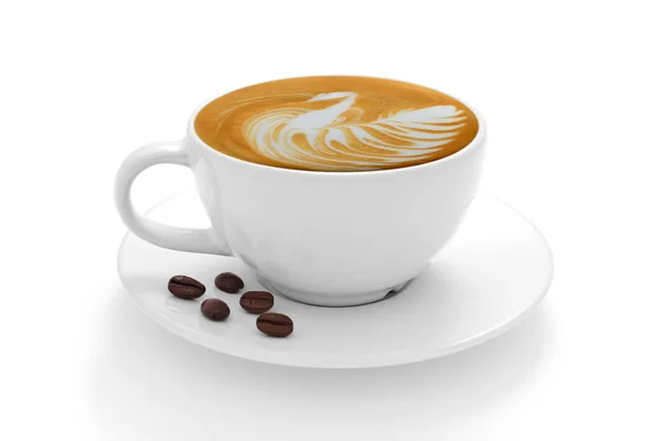 Filiżankę kawy latte i ziarna kawy na białym tle na białym tle — Zdjęcie stockowe