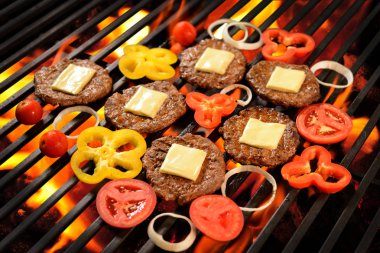 Izgara et/burger peynir ve alevli ızgara sebze