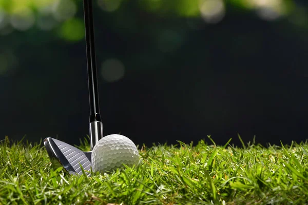 Boule Golf Sur Herbe Verte Prête Être Frappée Sur Fond — Photo