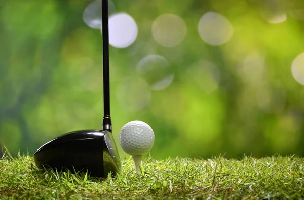 Bola Golfe Grama Verde Pronto Para Ser Atingido Fundo Campo — Fotografia de Stock