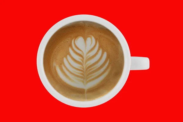 Draufsicht Auf Tasse Kaffee Latte Auf Farbigem Hintergrund — Stockfoto