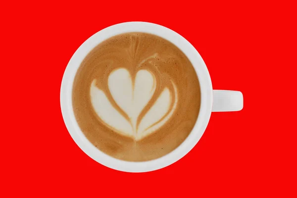 Вид Сверху Чашки Кофе Latte Цветном Фоне — стоковое фото