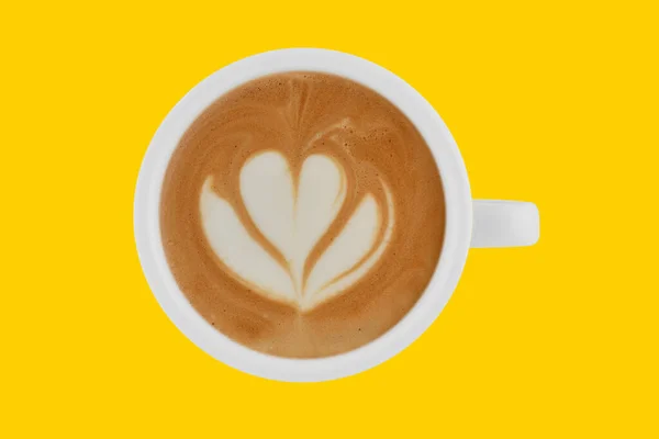 Draufsicht Auf Tasse Kaffee Latte Auf Farbigem Hintergrund — Stockfoto