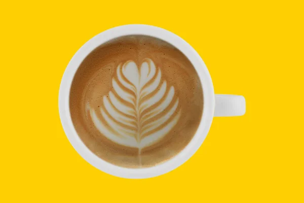 Draufsicht Auf Tasse Kaffee Latte Auf Farbigem Hintergrund — Stockfoto