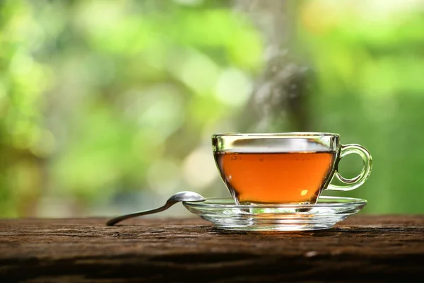 Ранкова Чашка Чаю Димом Фоні Природи — стокове фото