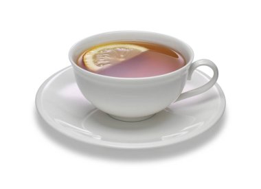 Beyaz arka planda limonlu çay.
