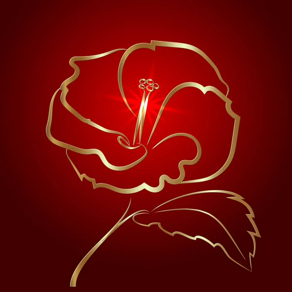 Hibiscus flor boceto de oro en rojo — Vector de stock