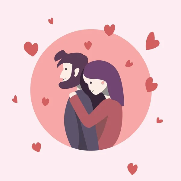 Girl Hugs Her Lover Loving Couple Background Hearts Valentine Day — Stock Vector