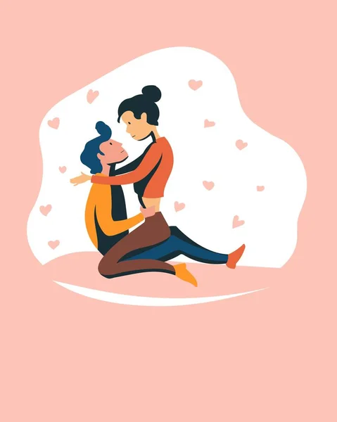 Loving Couple Hugging Girl Sitting Her Lovers Lap Valentine Day — Stock Vector