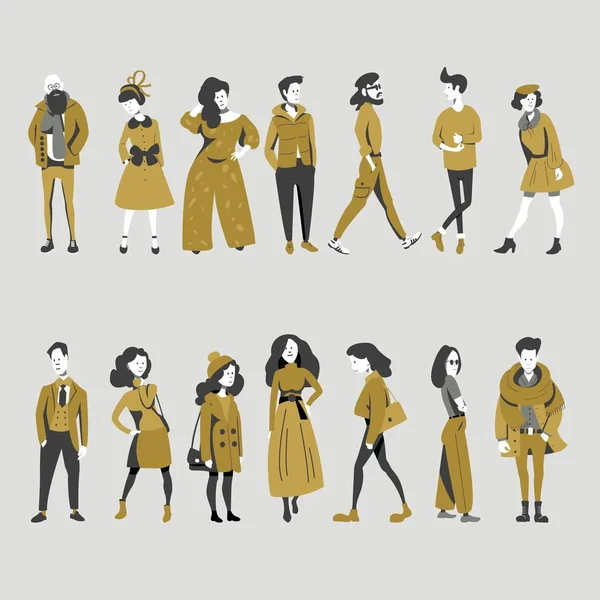 Una Multitud Personas Vestidas Con Ropa Primavera Ropa Abrigo Caminando — Archivo Imágenes Vectoriales