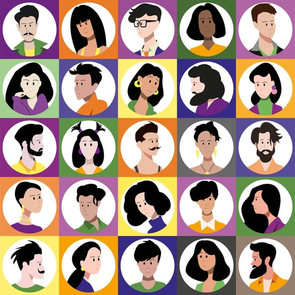 Icono Conjunto Retratos Hombres Mujeres Diferentes Edades Diferentes Orígenes Raciales — Vector de stock