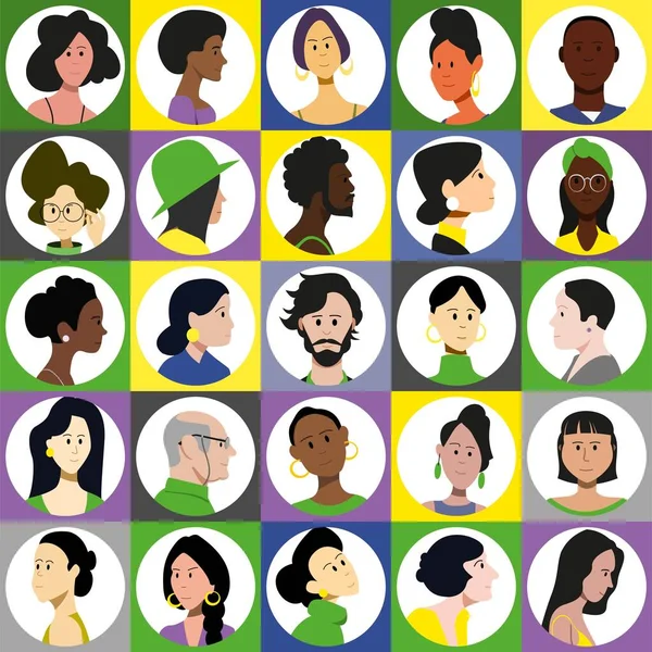 Conjunto Iconos Brillantes Personajes Vectoriales Planos Masculinos Femeninos — Vector de stock