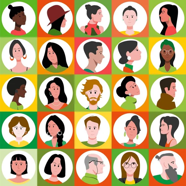 Conjunto Iconos Brillantes Personajes Vectoriales Planos Masculinos Femeninos — Vector de stock