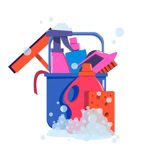 Eine Reihe Von Werkzeugen Zur Reinigung Von Räumen Eimer Bürsten — Stockvektor