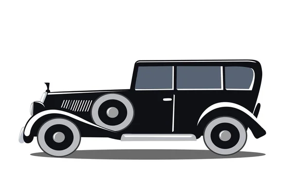 Viejo Coche Negro Los Años Veinte Gángster Limo Ilustración Vectorial — Vector de stock