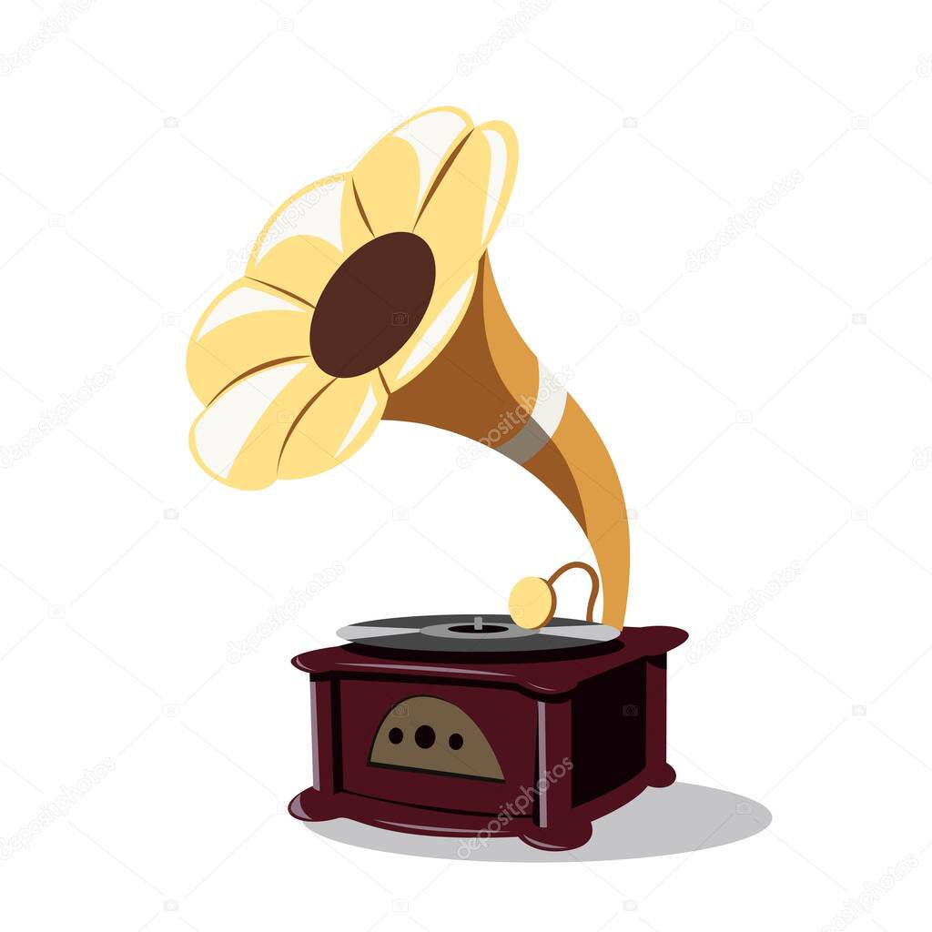 Funny old twentieth gramophone isolated on a white background. Vector illustration.