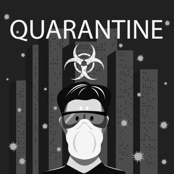 Man Protective Medical Mask Background Metropolis Image Viruses Air Biohazard — Stock Vector