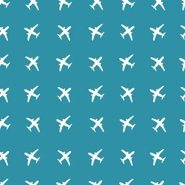 无缝线矢量图样。白色的飞机隔离在蓝色的背景上.矢量图形. — 图库矢量图片