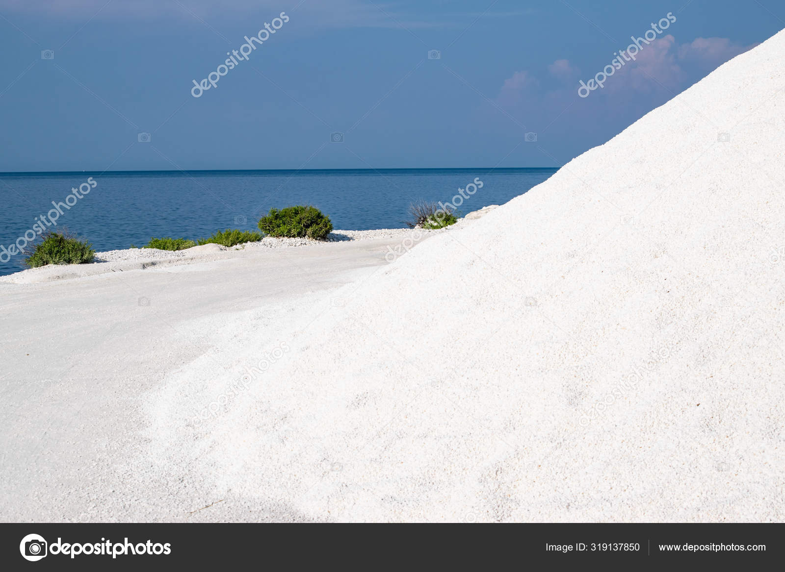Big Pile Shattered White Marble Greek Marble Mine Sea Island Stock
