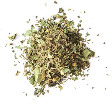 Yosun kuru çay yığını izole, yukarıdan manzara. 