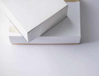 Close view of paper boxes isolated on white background