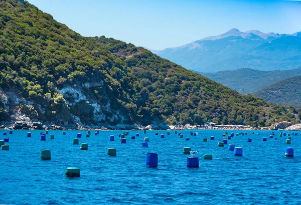 Agua Mar Azul Con Montañas Fondo — Foto de Stock