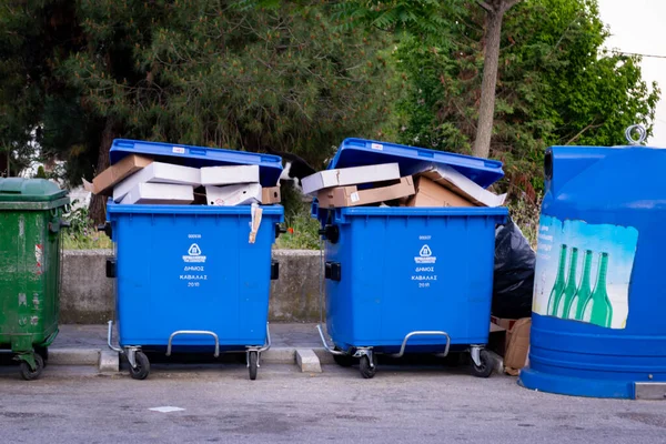 Kavala Greece May 2019 Trash Bins Sorted Garbage — Stock Photo, Image