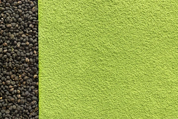 Abstrakter Hintergrund Mit Grünem Matcha Tee Und Samen — Stockfoto