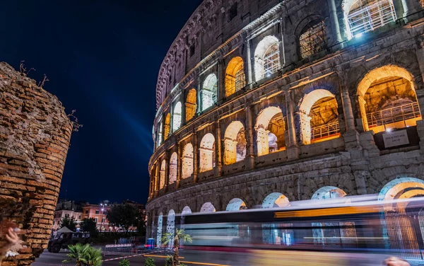Detailansicht Des Alten Kolosseums Rom Bei Nacht Italien — Stockfoto