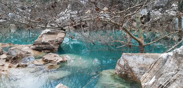 Landscape Mountains Flooded River Spring — Stock Photo, Image