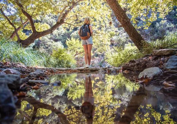 Mujer Delgada Caminando Bosque —  Fotos de Stock