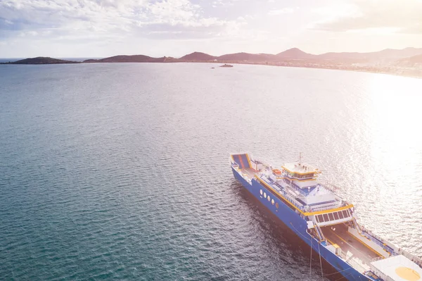 Barco Ferry Mar Durante Atardecer Vista Aérea Con Espacio Para — Foto de Stock