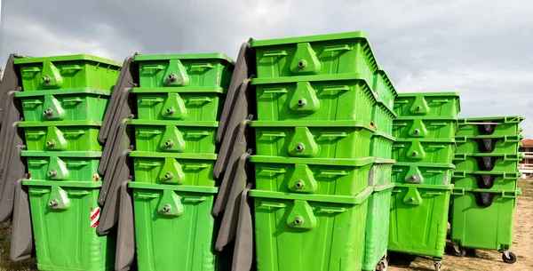 Green Plastic Trash Cans Stacked — Stock Photo, Image