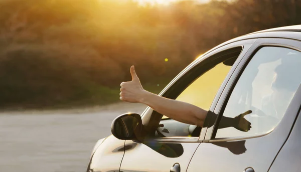 Person Car Showing Thumb Natural Background Stock Image