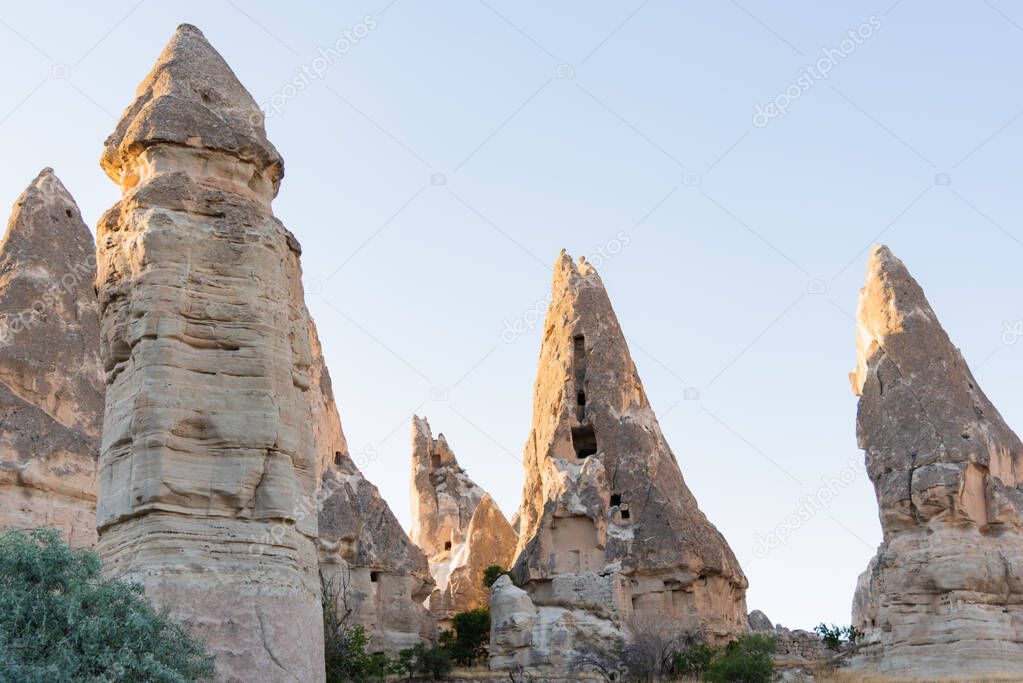 Cappadocia volcanic rock formations of phallus shape in Goreme National park. 