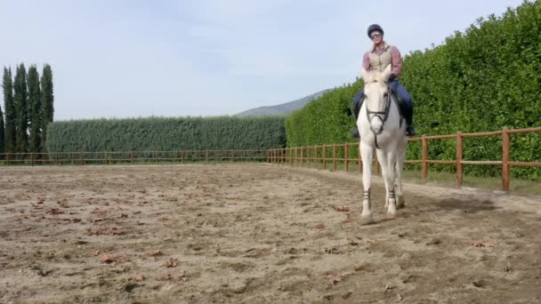 Mujer Caballo Clase Equitación Rancho — Vídeos de Stock