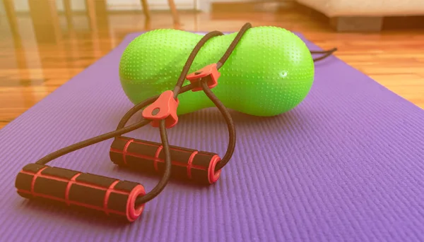 Rubber Resistance Bands Small Peanut Shaped Exercise Ball Fitness Mat — Stock Photo, Image