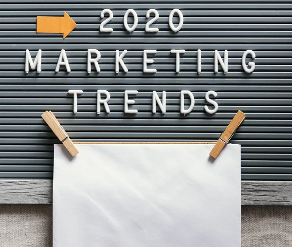 2020 Marketing Trends with plastic letters on typesetting board with white mockup