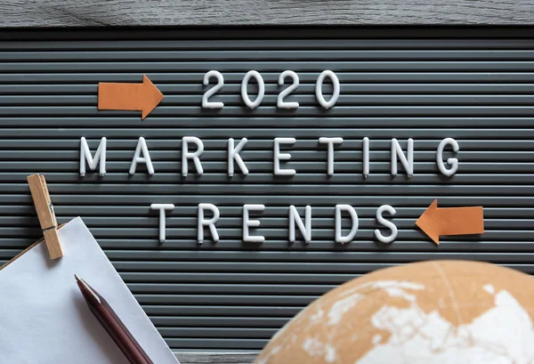 2020 Marketing Trends with plastic letters on typesetting board