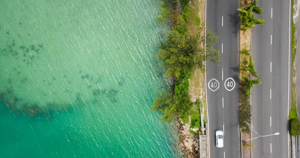 Direkt Ovanför Utsikt Över Motorvägen Vid Det Blå Havet Tropiska — Stockfoto