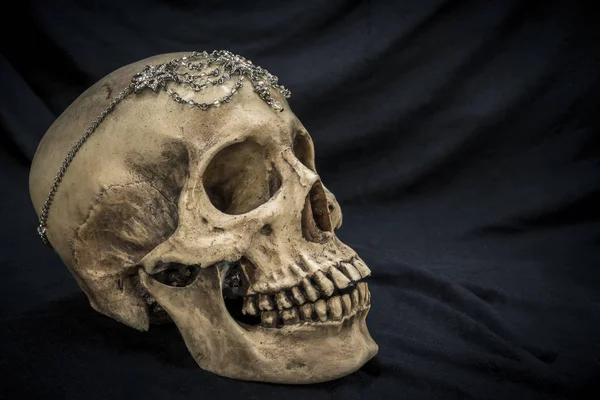 Natürmort elmas ile eski bir insan kafatası ile — Stok fotoğraf