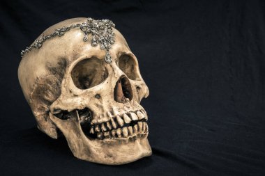 Natürmort elmas ile eski bir insan kafatası ile 