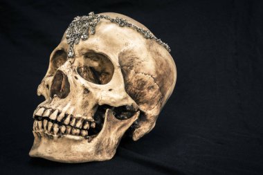 Natürmort elmas ile eski bir insan kafatası ile 