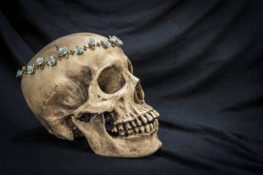 Natürmort elmas ile eski bir insan kafatası ile 