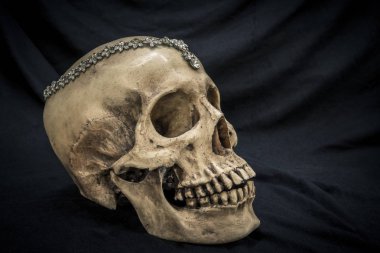 Natürmort elmas ile eski bir insan kafatası ile 